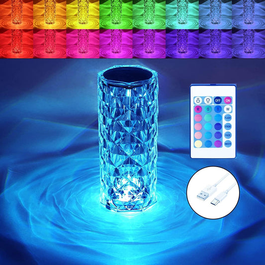 1PC Crystal Table Lamp RGB Color Changing Night Light ，Romantic LED Rose Diamond Touch Lamps for Living Room Housewarming Gift (Remote & Touch